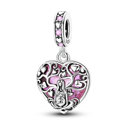 2026 Romantic Pink Color Charms Bead 925 Sterling Silver CZ Zircon Love Heart Pendants Fit Original Bracelet DIY Jewelry Gift