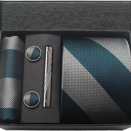 Classic 100% Silk Men's Ties In Gift box 8cm Plaid Dot Striped Business Necktie Handkerchief Cufflinks Wedding Party Tie Set