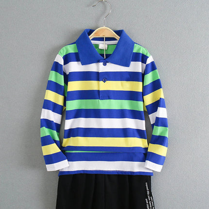 Boy Polos Shirt Kids Clothes Tops Color Stripes Turn-Down Collar Autumn Long Sleeve Polos Baby Boy Camisetas Teen Boys Shirts