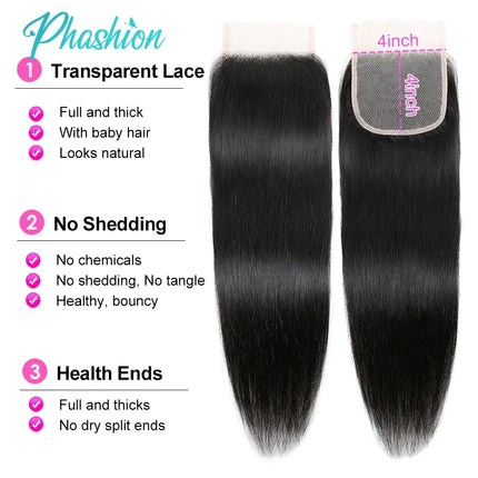 Phashion Ear to Ear 13X4 Lace Frontal Straight 4x4 5X5 Closure Only Body Wave Pre Plucked Swiss Transparent 100% Remy Human Hair