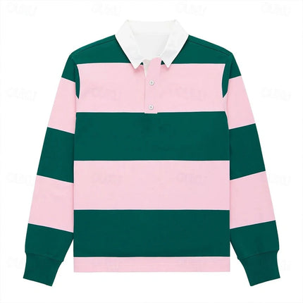 Simple Fashion Striped Polo Shirts For Men Casual Autumn Long Sleeve 3D Printed Golf Polo Shirt Loose Breathable Lapel Tops