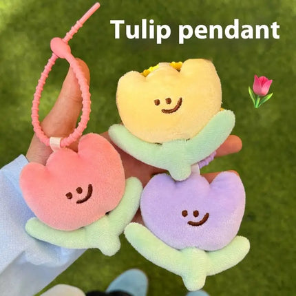 1PC Cute Cartoon Plush Tulip Keychain, Soft Stuffed Flower Doll Bag Pendant, Kawaii Flower Decoration Gift for Girls
