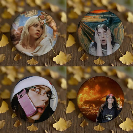 B-Billie Singer E-Eilish Badges Badges Cartoon Round Brooches On Backpack Jacket Acrylic Button Pins Collection Gifts