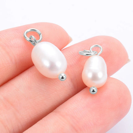 10Pcs/Lot Natural Pearl Charms Stainless Steel Pendant Bracelet Bead Necklace DIY For Jewelry Making Handmade Findings Wholesale