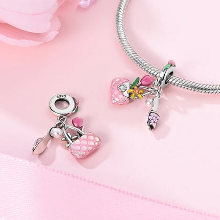 925 Silver Flowers Bouquet Rose Sunflower Blossom Petal Charms Beads Pendant Bracelet Necklace DIY Valentine's Day Gift Jewelry