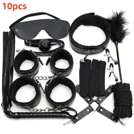 Nylon Plush Kits Sex Toys For Women Leather Mask Handcuffs Fox Tail Gag Whip Spanking Anal Plug Butt Bdsm Bondage Adult Games