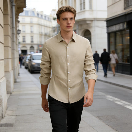 100% Linen Cotton Shirt Men Casual Fashion Male Clothing High Quality Tops Black White Shirts Business Long Sleeve Shirt Men