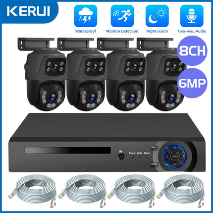 KERUI Waterproof 6MP HD POE Surveillance Camera System Dual Lens PTZ WIFI IP Home Security 4CH 8CH POE NVR Video H.265 CCTV Kit