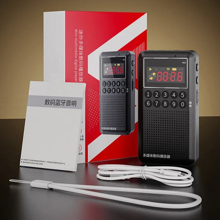 Pocket FM Radio, Bluetooth MP3 Player with Voice Recorder,TF Card Support, LED Digital Display, Portable Radio for Travel
