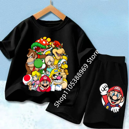 Summer Kids Clothing Sets Super Marios Cartoon Print Short Sleeve T-Shirt Casual Shorts Soft Outfits For Baby Boys Girls