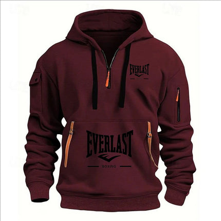 Fashion autumn and winter men's brand clothing multi-zipper design printed hoodie casual sweatshirt loose hooded jumper