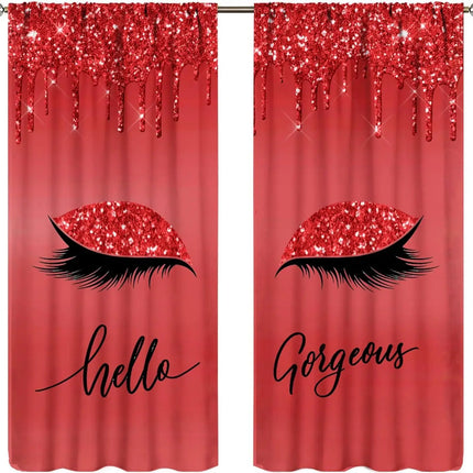 Lips Curtains, Retro Comic Pop Art Girl Applying Red Lipstick Makeup Concept Halftone Background Blackout Rod Pocket Curtains