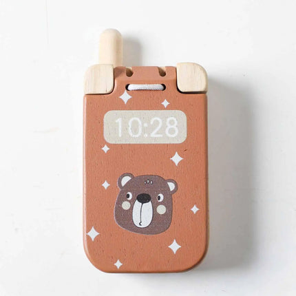 Wooden Baby Cell Phone Toy Gift Birthday Sensory Toy Flip Pretend Play Phone Educational for Preschool Children Party Boys Girls