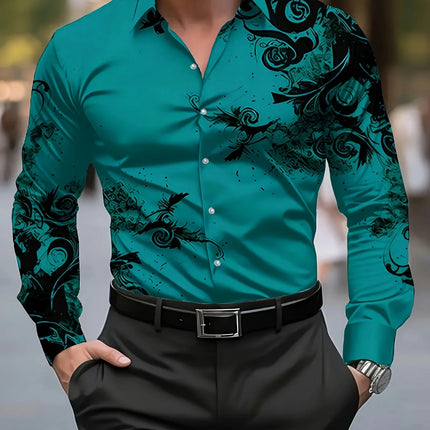 Men's Stylish Red Floral Print Dress Shirt - Casual Long Sleeve Button-Up Design Spring Fashion Shirt Floral Print Shirt