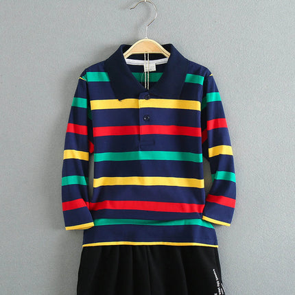 Boy Polos Shirt Kids Clothes Tops Color Stripes Turn-Down Collar Autumn Long Sleeve Polos Baby Boy Camisetas Teen Boys Shirts