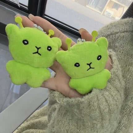 Green Alien Cat Plush Keychains Mini Galaxy Style Furry Pendant for Couples Cute Cartoon Handbag Backpacks Key Chain Decor Gifts