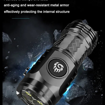 High Strong Power LED Flashlight Built-in Battery Type-C Rechargeable with Pen Clip Torch Outdoor Camping Emergency Lantern