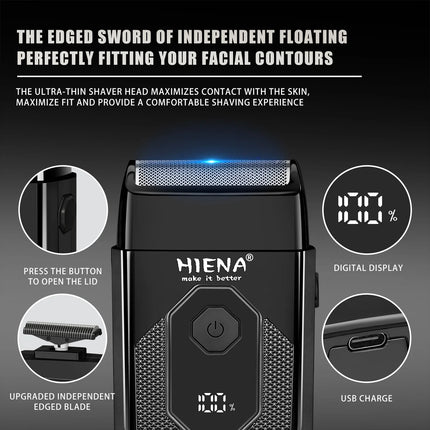 HIENA Men's Electric Shaver, Reciprocating Razor with LED Display, USB Rechargeable Portable Beard Trimmer for Travel