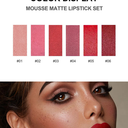 Matte Lipstick Set 6 Colors Velvet Texture Long Lasting Non Drying Lip Makeup Women Gift Box