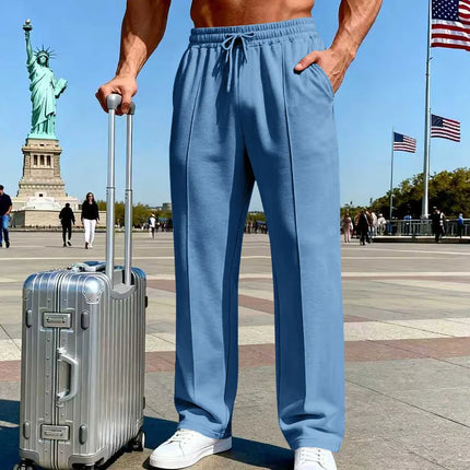 Amazon European American plus size knitted pants, four-season loose straight leg joggers for men business casual sports wear