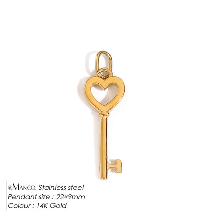 eManco Stainless Steel Heart Key Charm Shiny Rhinestones High Quality Metal, Women's DIY Necklace, Bracelet and Jewelry Making