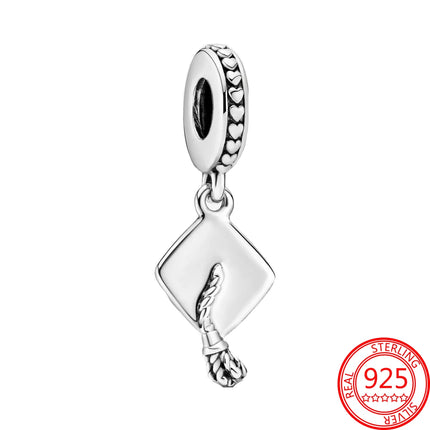 Classics 925 Sterling Silver Purple Gold Flower & Spiral Heart & Bachelor's Hat Dangle Charm Fit Brand Bracelet Thanksgiving Gift