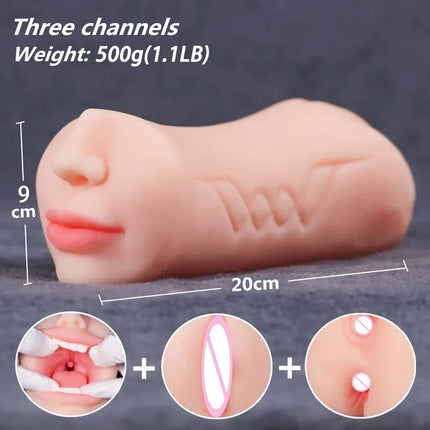 3D Flesh The Light Male Masturbation Artificial Vagina Ass mouth Silicone 3 In 1 Adult Sex Toy Sex Doll For Man Pocket Pussy Ass