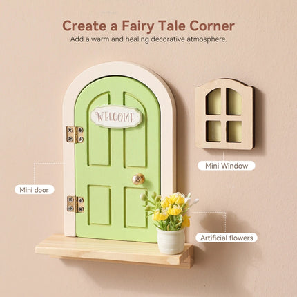 Wooden Elf Door Set Cartoon Room Decor Dollhouse Character Stickers Fairytale-Style Balcony Decor Hanging Ornaments Gift