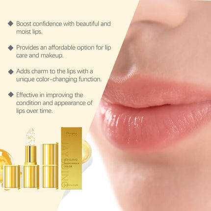 Color Changing Lip Balm Shimmer & Gold Foil Nourishing Lipstick Moisturizing pH Reactive Tinted Lip Gloss for Soft Pink Lips