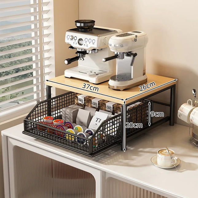 Modern kitchen microwave rack storage rack - sturdy solid wood and metal structure, space-saving countertop storage rack
