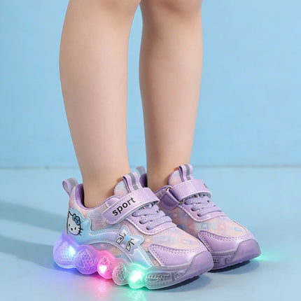 Kids' Casual LED Light Sneakers Cartoon PU Leather Spring Outdoor Breathable Anti-slip Sneakers Pink Purple Size 21-30