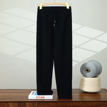 High-End 100% Cashmere Pants For Men Knitted Thickened Honeycomb Design Suitable For Outdoor Wear Straight-Leg Warm Sports Pants