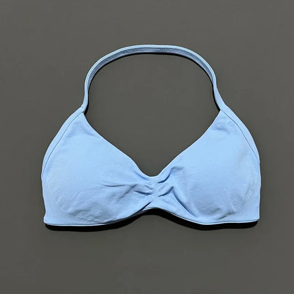 HISTELLO Sports Bra Push Up Strappy Sexy Open Back Gym Crop Top Removable Cups Women Workout Clothing Gym Top Halter Sport Bra