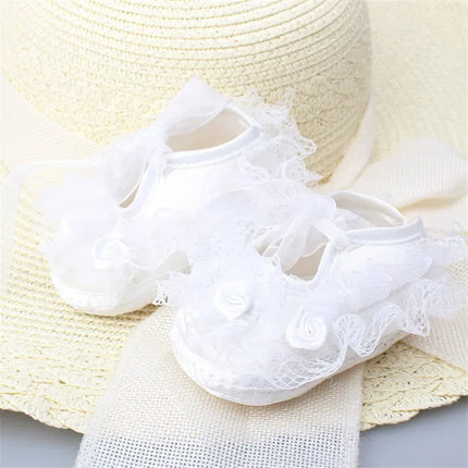 Princess Party Lace Floral Soft Sole Crib Shoes Newborn Baby Girl Shoe Anti-slip Sneaker Prewalker Toddler Kid 0-12M Pink Shoes