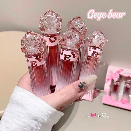 Gege Bear Water Light Lip Llaze Set Mirror Lipstick Lip Gloss, Hydrating Moisturizing, Long Lasting, Gift for Lover