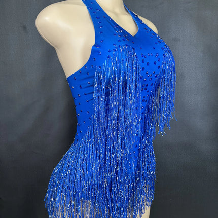 Sparkly Rhinestones Fringe Bodysuit Women Nightclub Party Dance Costume Stage Wear Sexy Tassel Leotard Performance Clothing 7G