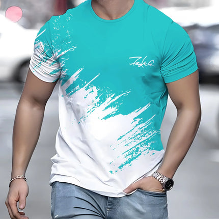 Men's Casual Gradient Printed Short Sleeve T-Shirt 3D Text Pattern Tees Top Fashion Street Design Men's Clothing