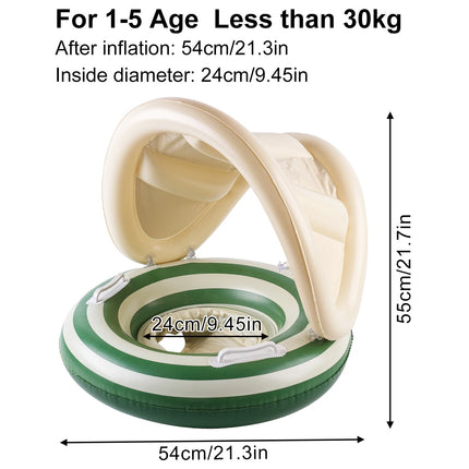 1PC Swimming Ring Inflatables with Detachable Canopy Sun Protection, Stripy Cartoon Float Seat with Handles for Boys Girls