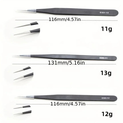 Precision ESD anti-static tweezers set -6-pc durable stainless steel tool for electronic repair and process modeling, bending&St