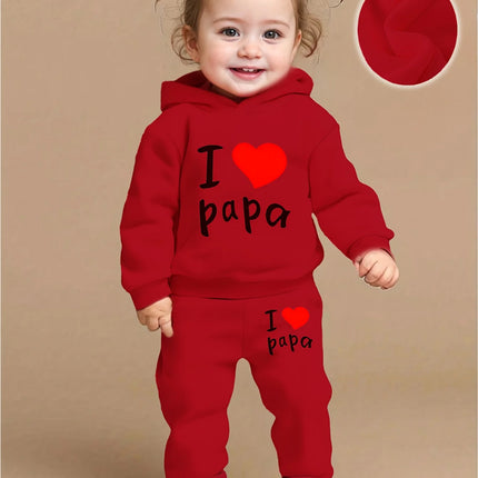 Newborn baby girl's English printed fleece hoodie and sporty casual pants are suitable for outdoor use