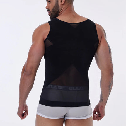 Compression Shirt for Men Slimming Undershirt Body Shaper Tank Top Gynecomastia Sleeveless Shapewear Vest Mesh Cross Suit 3XL