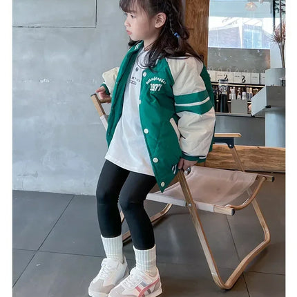Children Sports Shoes Color Block Sewing Thread Hook Loop Round Toe Soft Soled Thick Flat Shoes Breathable Comfortable Non Slip