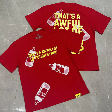 That's A Awful Lot of Cough Syrup Short Sleeve American Street Pop Hip-hop Cartoon Pattern Print Tops COUGH SYRUP T-shirt
