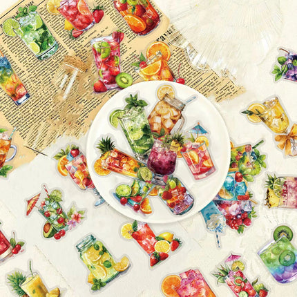 50PCS Creative Summer Beverages Personalized PET Transparent Material Stickers Handheld Account Material Decorative Stickers