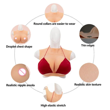 Huge Silicone Breast Forms Plate for Crossdresser Trans Cosplay Transgender with Nipple Areola Fake Boobs Bodysuit Shakeing