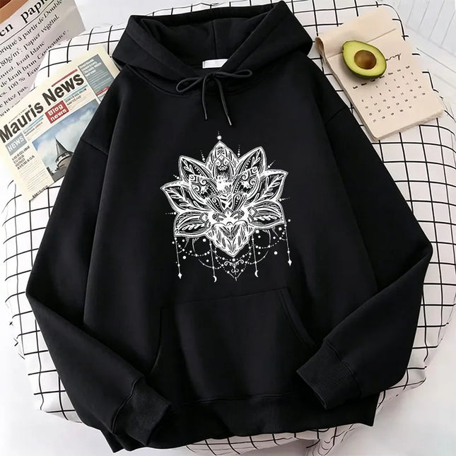 Vintage Art Flower Print Hoodies Casual Hoodies Sweatshirts Men Women Graphic Hoody Solid Color Hoodie Sweatshirt