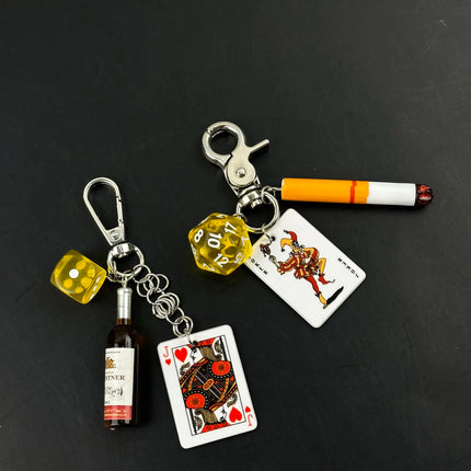 Handmade Style Casino Keychain with Dice Poker Chip Cigarette Charm Keyring for Men Streetwear Gift