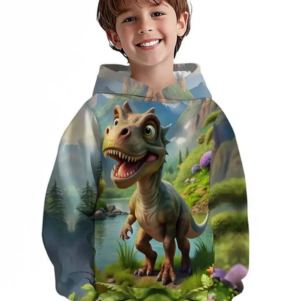Boys' Hoodies Dinosaur 3D Print Autumn Long Sleeve Tops Pullover Baby Boy Clothes Sweatshirt Outdoor Casual Children's Clothing