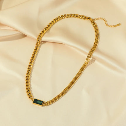 EILIECK 316L Stainless Steel Green Crystal Necklace Bracelet Earrings For Women Luxury Colorfast Jewelry 3-piece Set Gift Party