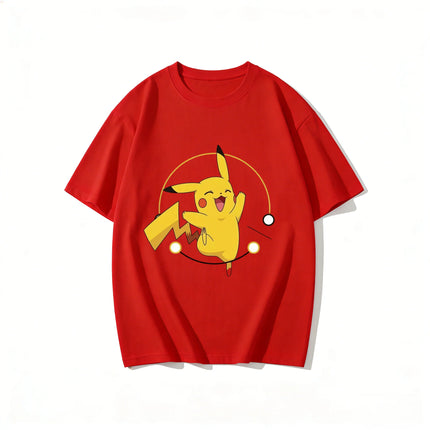 2026 New Summer Happy Pikachu Print T Shirt Unisex Loose Casual Tee for Men Women Kids Short Sleeve Tops Cute Pokemon Streetwear